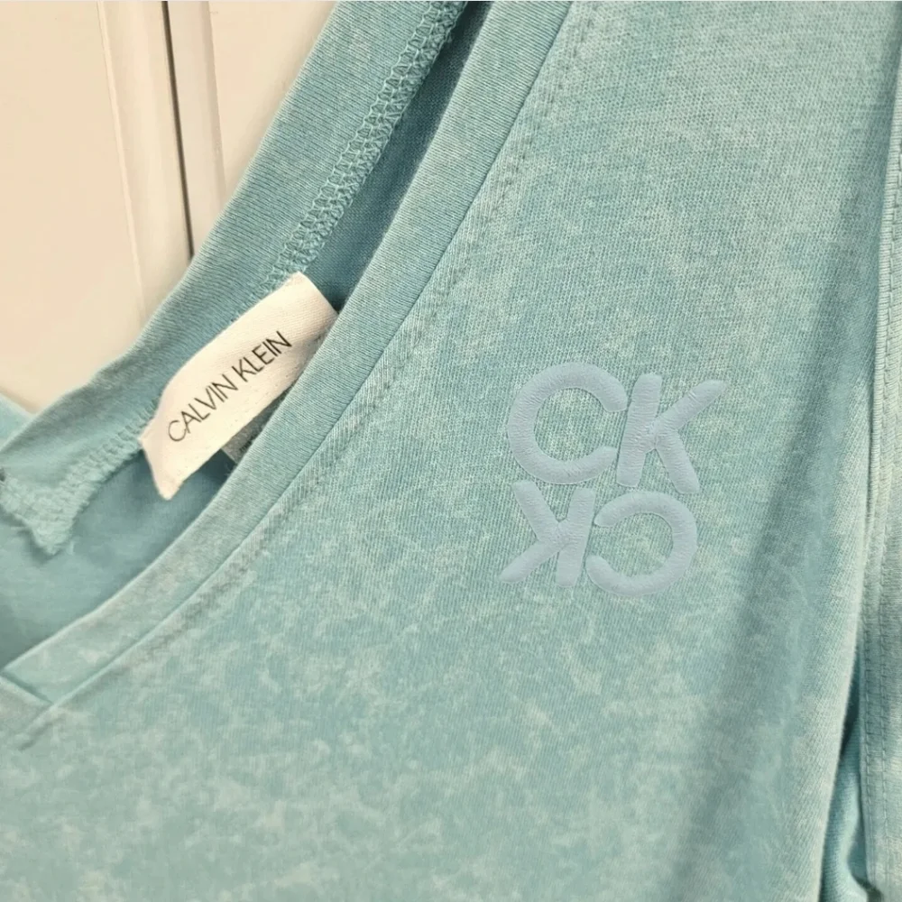 Calvin Klein Athletic Jumpsuit Romper Sleeveless Drawstring Waist Aqua NWT Large
